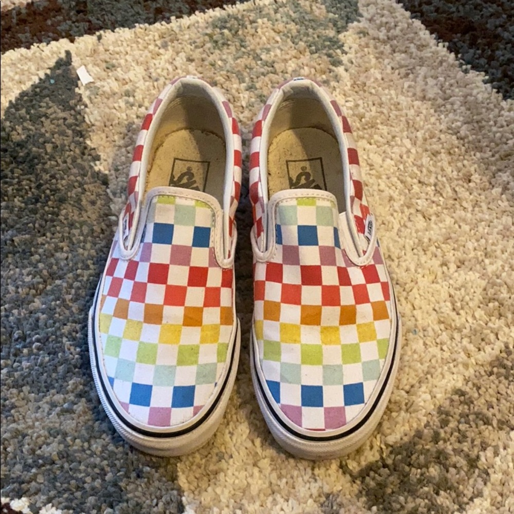 Rainbow checkerboard vans